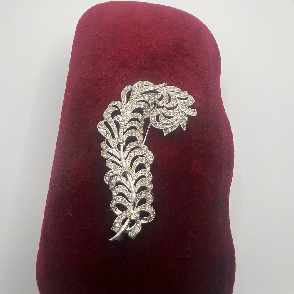 Vintage Kenneth Jay Lane Silver Crystal Leaf Brooch